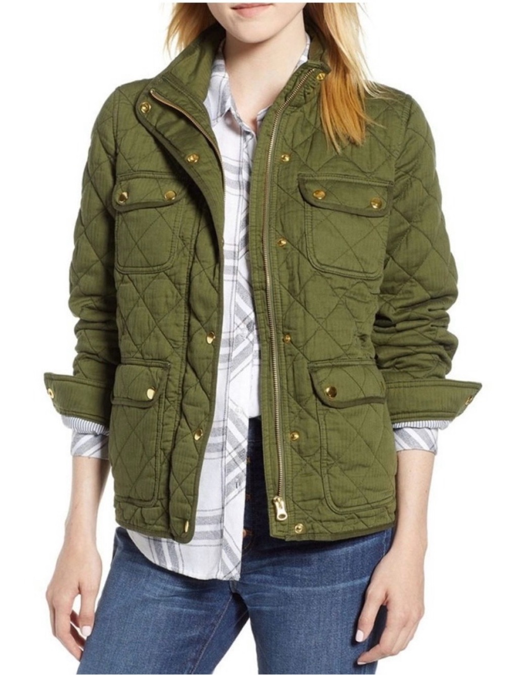 J. Crew Quilted Utility Jacket - Olive Green - Size L